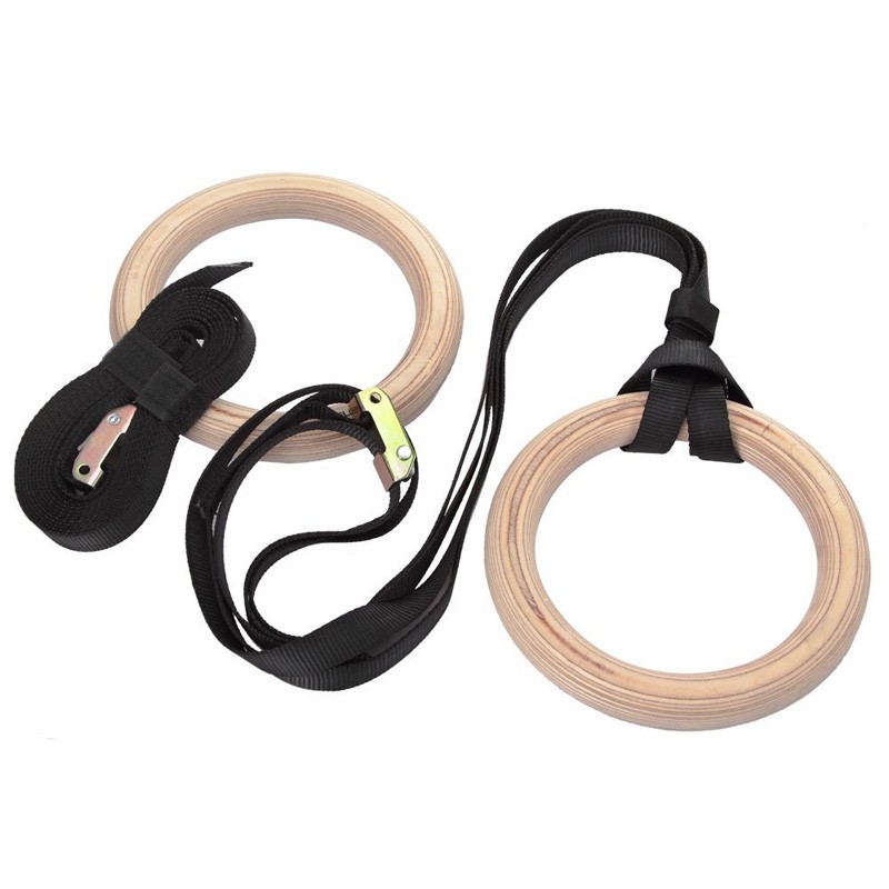 Gymnastic Ring Wood - Anéis de ginástica fitness com fivelas